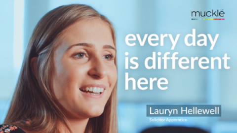 A still from the video shows Lauryn Hellewell, an apprentice solicitor at Muckle LLP