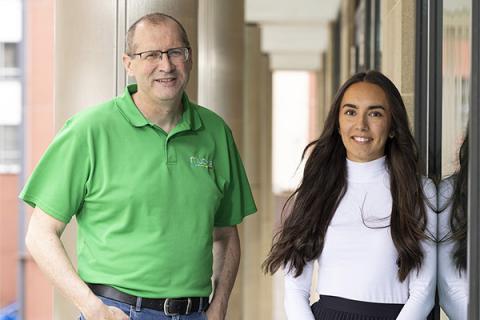 Chris Maddock and Imaan Choudry looking at the camera