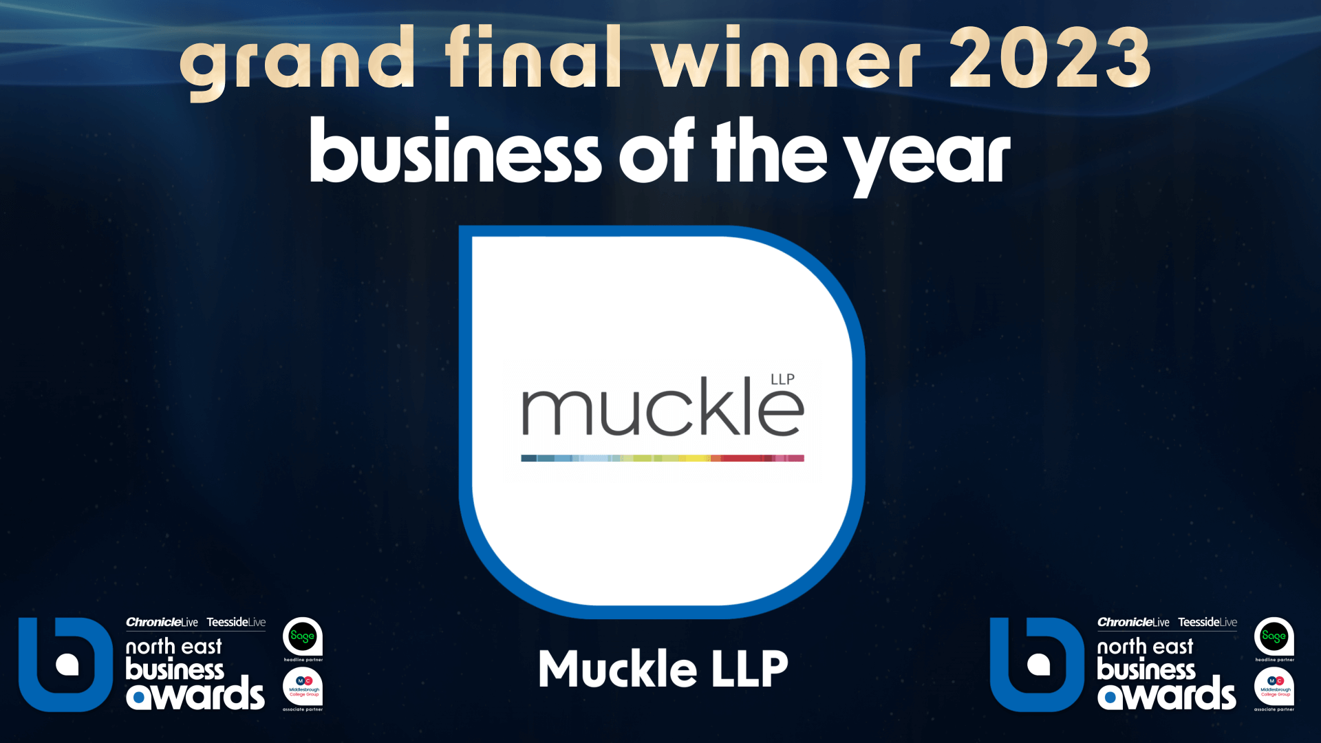 Muckle Logo and text reading grand final winner business of the year