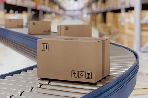 cardboard boxed on a conveyor belt