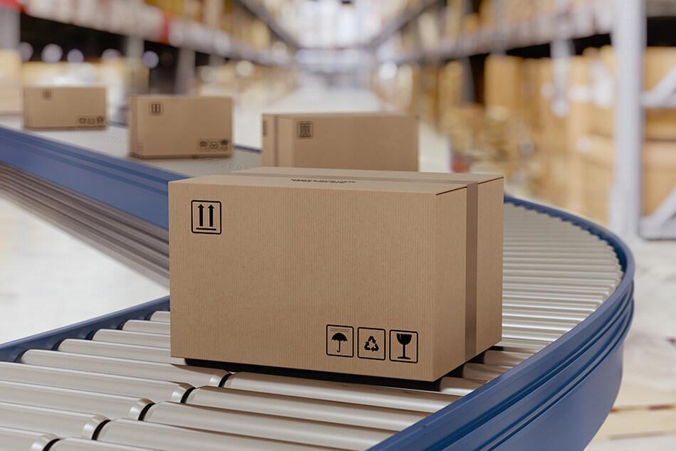 cardboard boxed on a conveyor belt