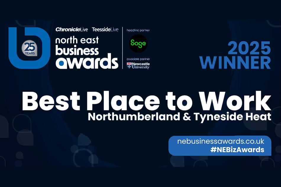 Best place to work graphic, with white text over a dark blue background
