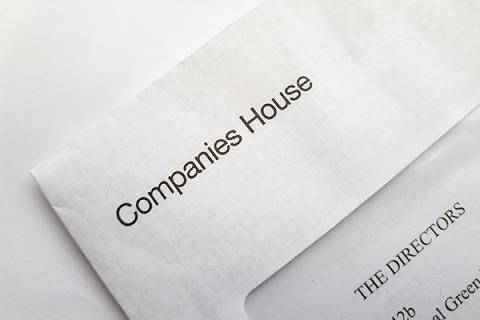 Close up of a white envelope with Companies House printed on it in black letters