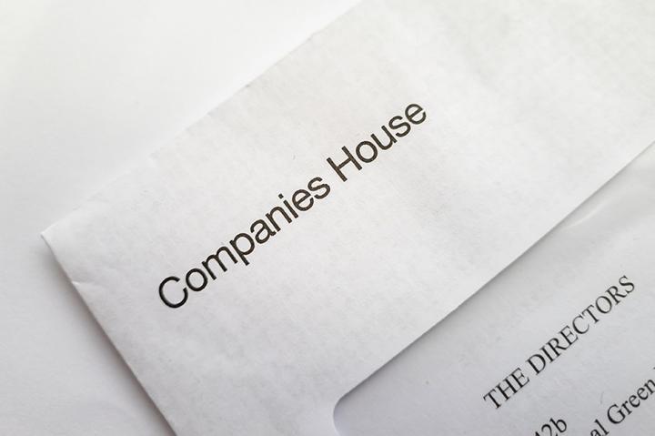 Close up of a white envelope with Companies House printed on it in black letters