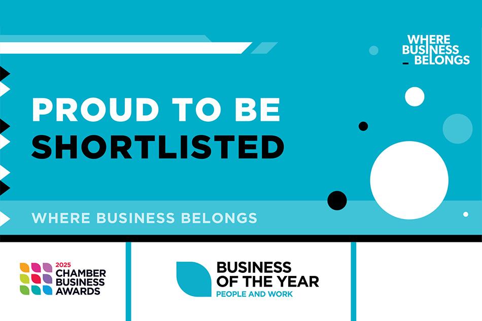 Awards graphic with a turquoise and white background with black and white text