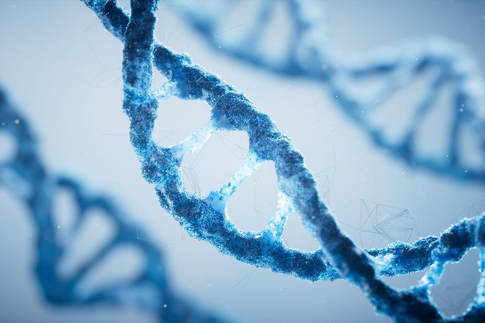 Illustration of a blue DNA strand