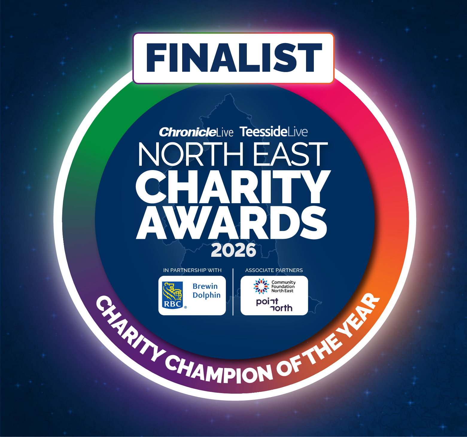 The logo for the Charity Champion of the Year Award at the North East Charity Awards 2026