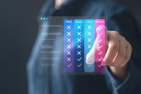 A consumer choosing a specific subscription package on a digital screen