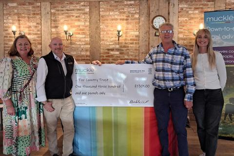 People crowded around large prize cheque