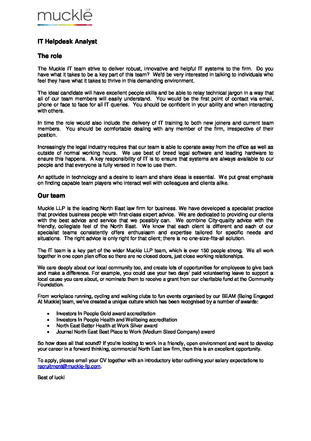 It Helpdesk Analyst Muckle Llp