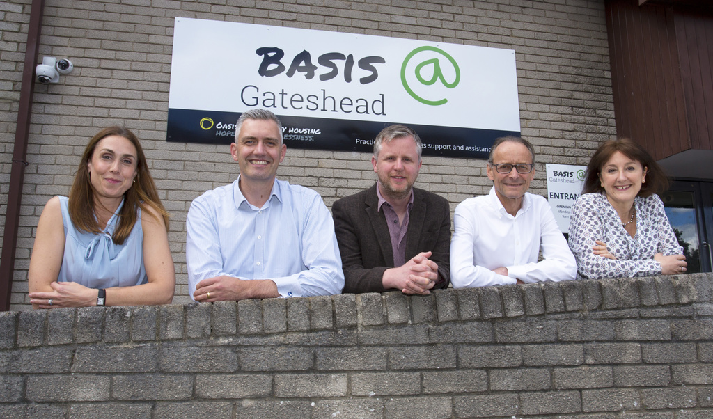 MIlestone moment: Charlotte McMurchie (Muckle), David Smith (Oasis), Jon Goodwin (Community Foundation), Hugh Welch and Susan Howe (Muckle)